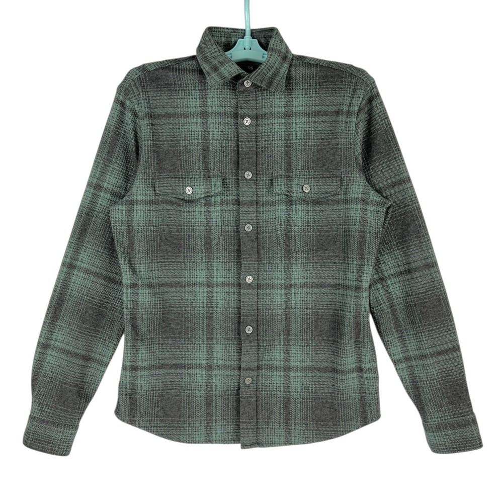 Express Men's Stretch Green Grey Plaid Button-Up Shirt Size XS Long-Sleeve NWOT
